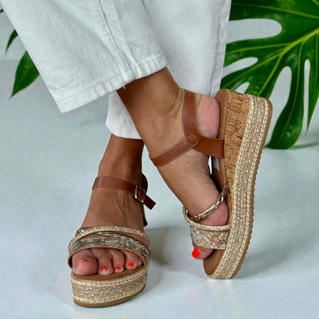 Womens Valentino Conte 6W8913 Strappy Wedge Sandals - Tan