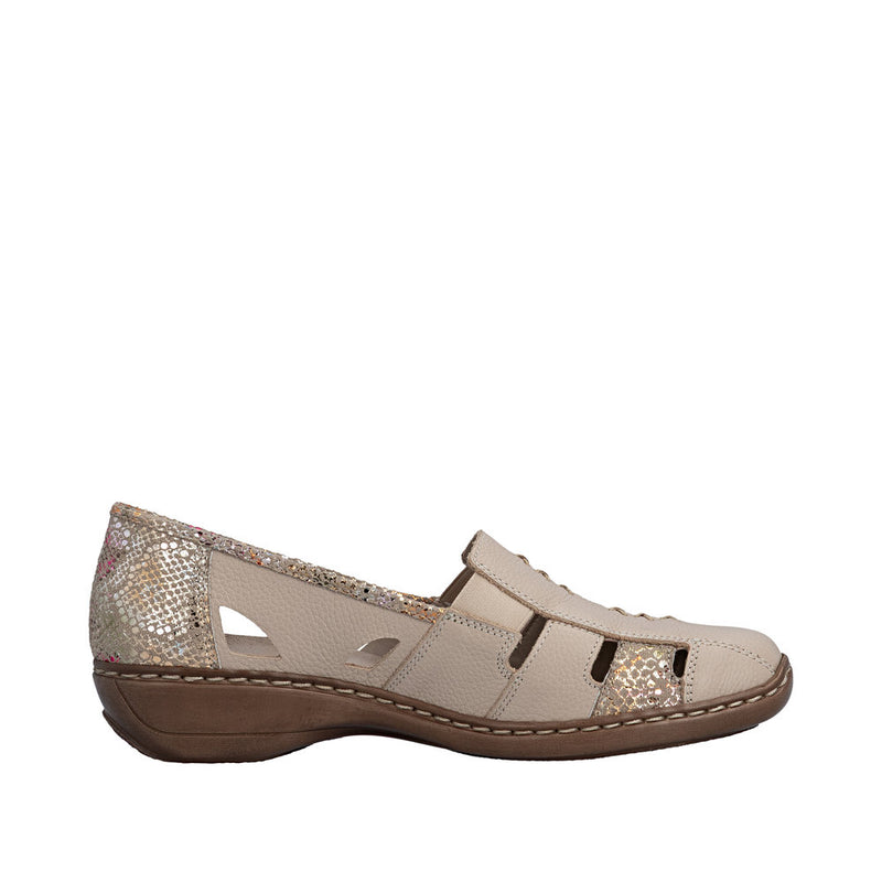 Womens Rieker 41385 Beige Heeled Sandal - Beige Gold