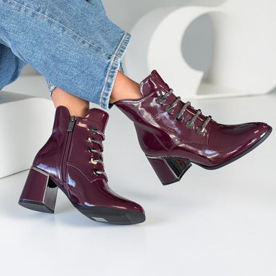 Womens Lotus Paisley ULB532 Bordo Patent Ankle Boots - Bordo Patent