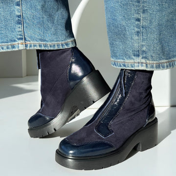 Womens Unisa Jandro Front Zip Ankle Boots - Navy