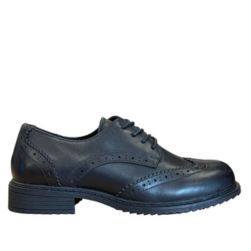 Girls Teds Pomona Brogue School Shoes - Black Leather
