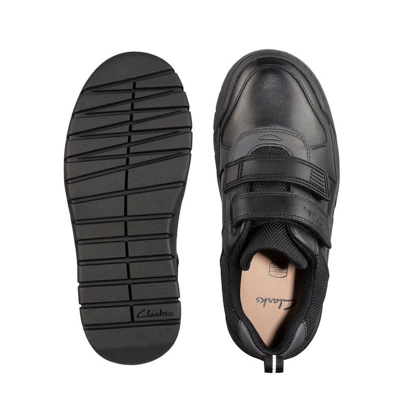 Infant Clarks Scooter Speed Boys Velcro School Shoe - Black Leather - Black