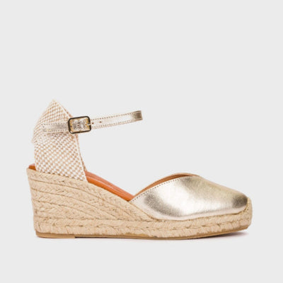 Womens Wonders YD-SI685 Wedge Espadrilles - Champagne Gold