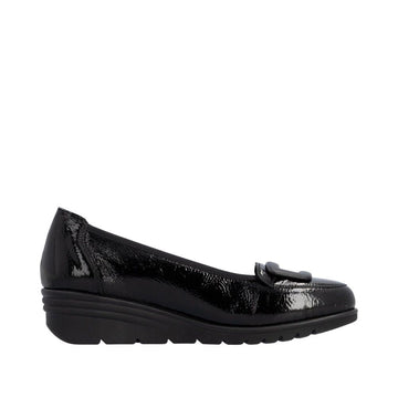 Womens Rieker L5362 Black Wedged Loafers - Black