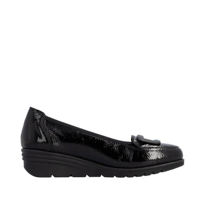 Womens Rieker L5362 Black Wedged Loafers - Black