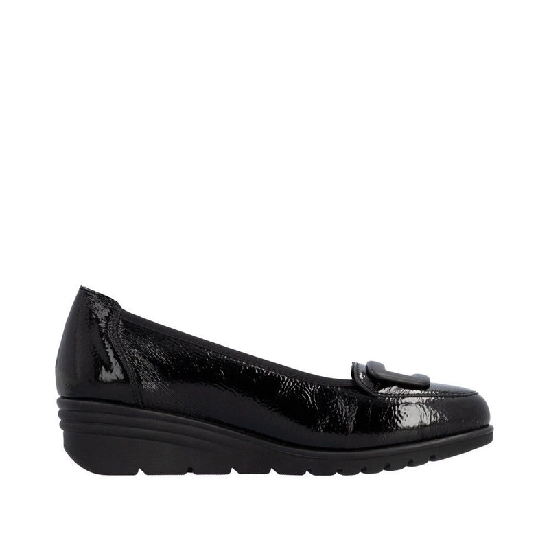 Womens Rieker L5362 Black Wedged Loafers - Black