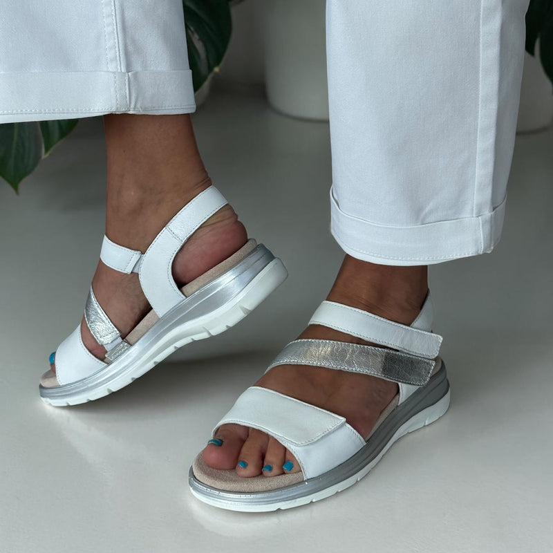 Womens Caprice 28716 White and Metallic Strappy Sandals - White
