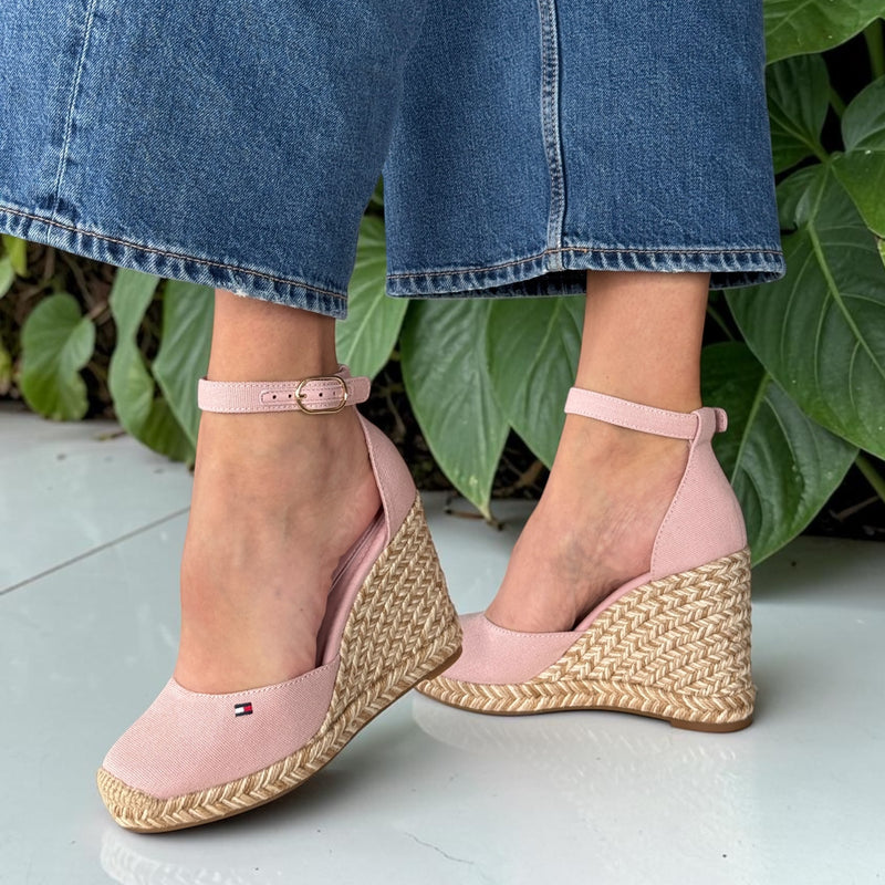 Womens Tommy Hilfiger Foggy Pink Canvas High Wedge Espadrilles - Foggy Pink