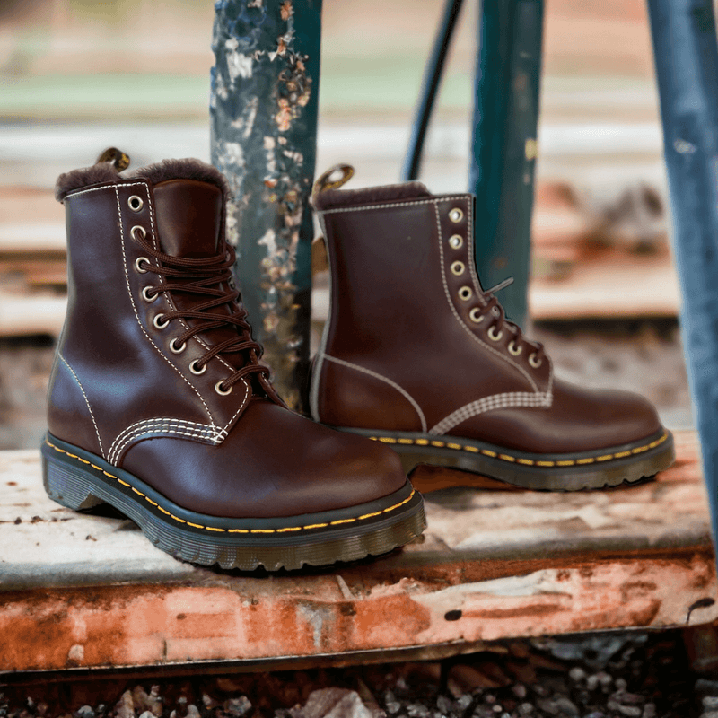 Womens Dr Martens 1460 Serena Fur Lined Boots - Dark Brown - Brown