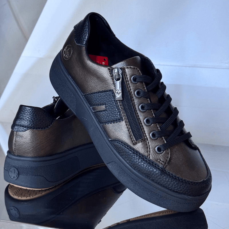 Womens Rieker M7711 Brown Bronze Side Zip Platform Trainers - Brown