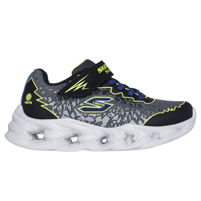 Skechers Boys S Lights Vortex Black and Yellow Trainers - Black