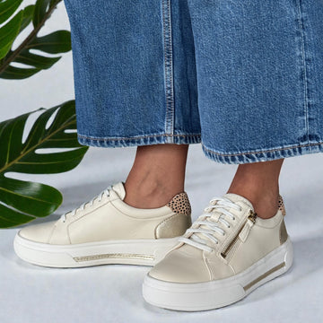 Womens Clarks Hollyrose Zip Platform Trainers - Cream Multi