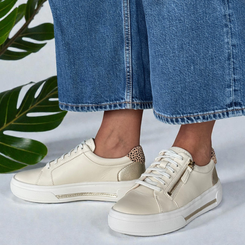 Womens Clarks Hollyrose Zip Platform Trainers - Cream Multi