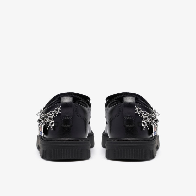 Girls Clarks Lorcam Charm Kid Black School Shoes - Black