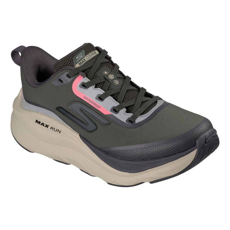 Womens Skechers 129203 Max Cushioning Max Run - Vorteza Waterproof Trainers - Olive