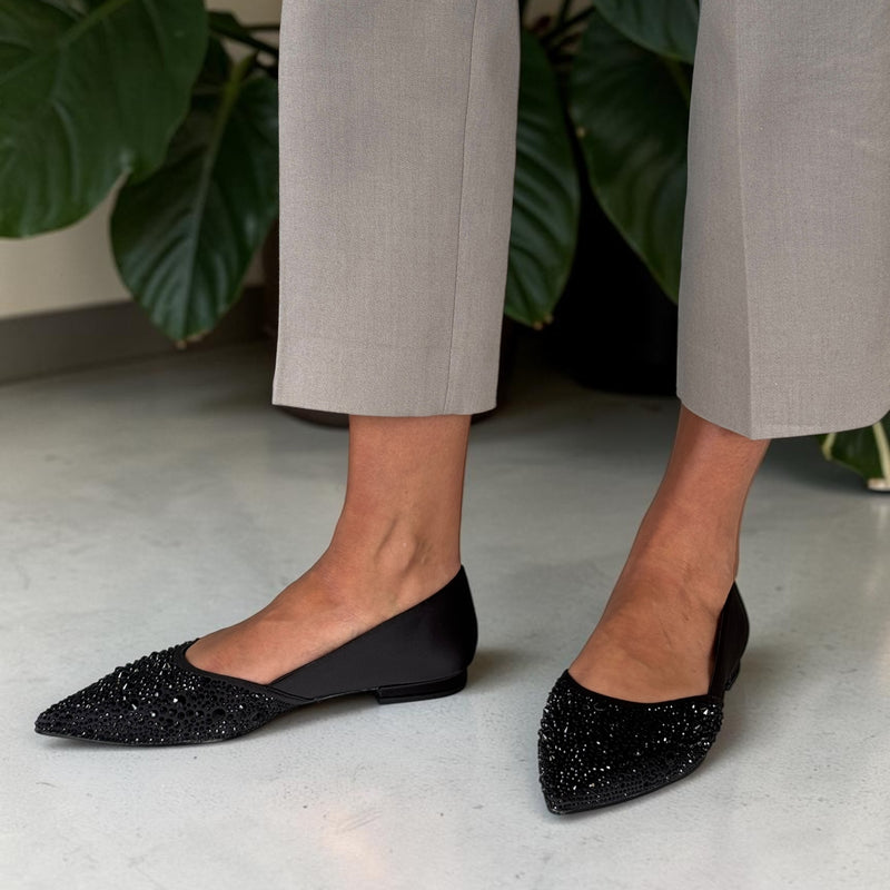 Womens Tamaris 22156 Diamante Pointed Toe Flat Loafers - Black