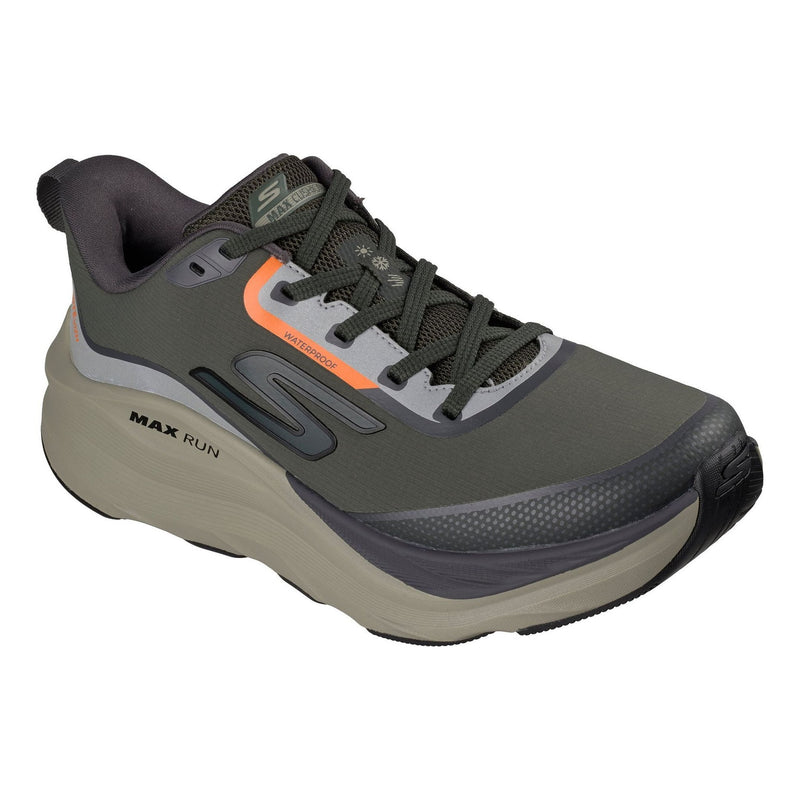 Mens Skechers Max Run - Vorteza Waterproof Trainers - Olive