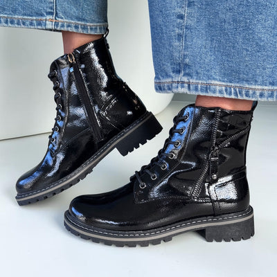 Womens Lunar Allison Patent Ankle Boots - Black