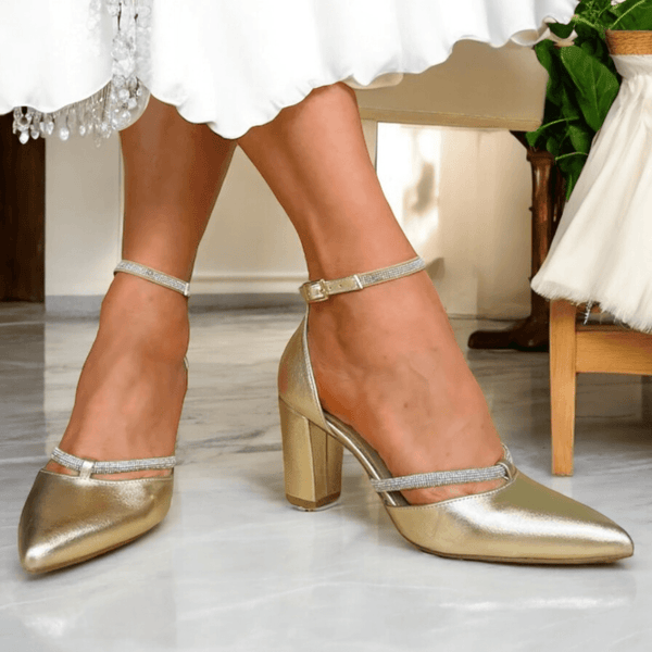 Womens Marco Tozzi 82404 Pointed Toe Cone Heels - Gold