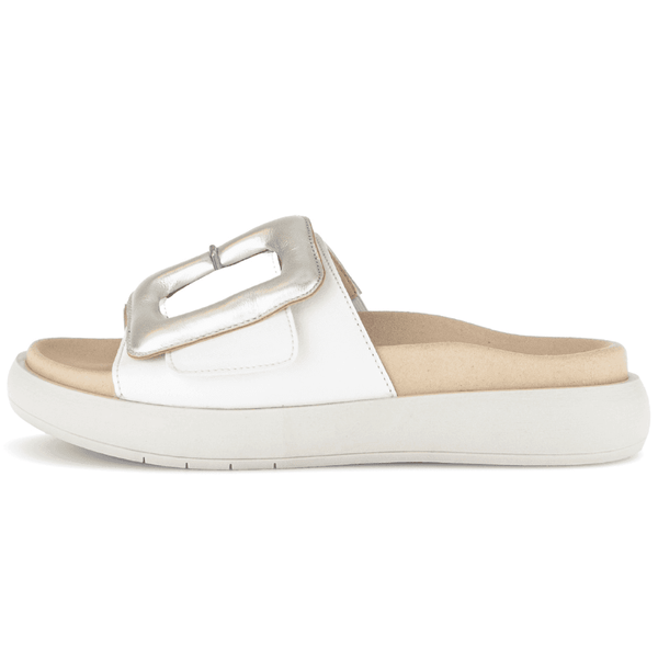 Womens Gabor 83.751 Off White with Gold Buckle Platform Sliders - Off White