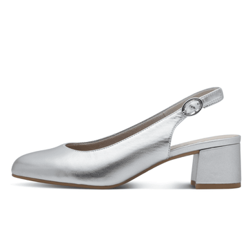 Womens Tamaris Comfort Silver Slingback Block Heel Pumps - Silver