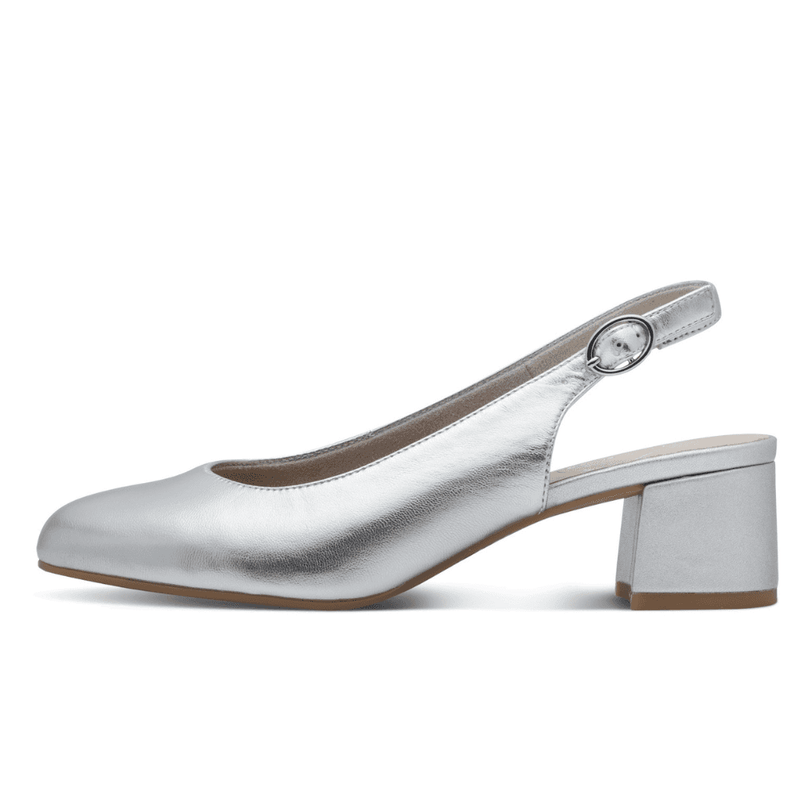 Womens Tamaris Comfort Silver Slingback Block Heel Pumps - Silver