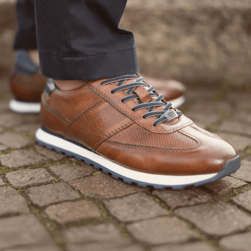 Bugatti Mens ARX01 Cognac Perforated Lace Up Trainers - Cognac