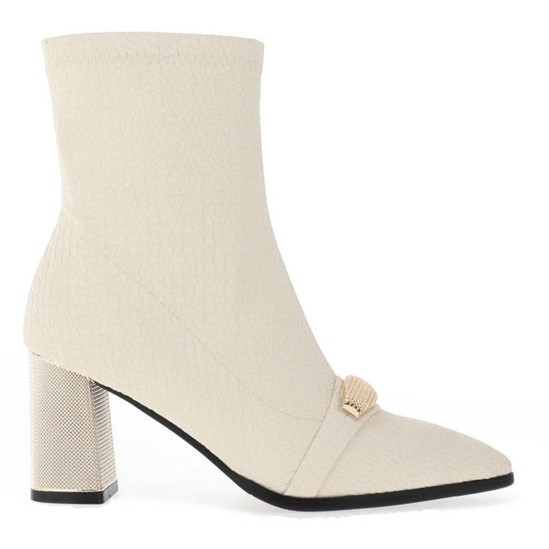 Womens Redz D6106 Soft Textured Stretch Sock Boots - Winter White