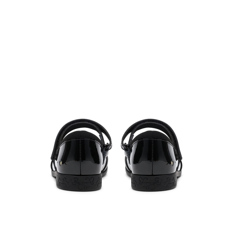 Girls Clarks Lock Gem Kid Black Patent School Shoes - Black Patent