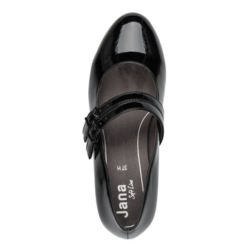 Womens Jana 24366 Black Patent Block Heels - Black Patent