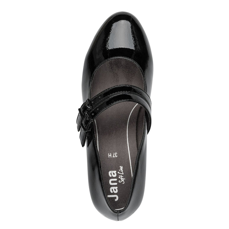 Womens Jana 24366 Black Patent Block Heels - Black Patent