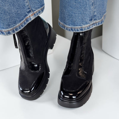 Womens Unisa Jandro Front Zip Ankle Boots - Black