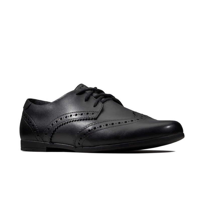 Junior Clarks Scala Lace Girls Black Leather Lace Up Smart School Shoes - Black