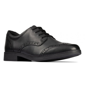 Clarks Aubrie Craft Girls School Shoe - Black Leather