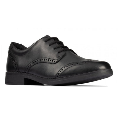 Clarks Aubrie Craft Girls School Shoe - Black Leather