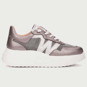 Womens Wonders A-3640 Pewter Metallic Textured Platform Elasticated Trainers - Pewter Metallic
