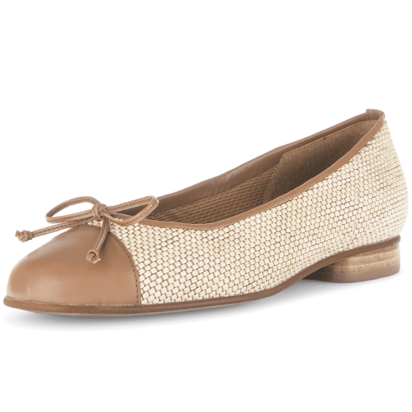 Womens Gabor Dulford Tan and Cream Textured Ballerina Pumps - Tan