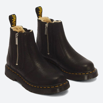 Womens Dr. Martens 2976 Alyson Grizzly Black Faux Fur Lined Ankle Boots - Black