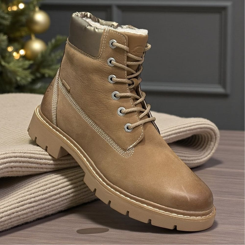 Womens Tamaris Comfort 86403 Camel Nubuck Lace and Zip Boots - Camel