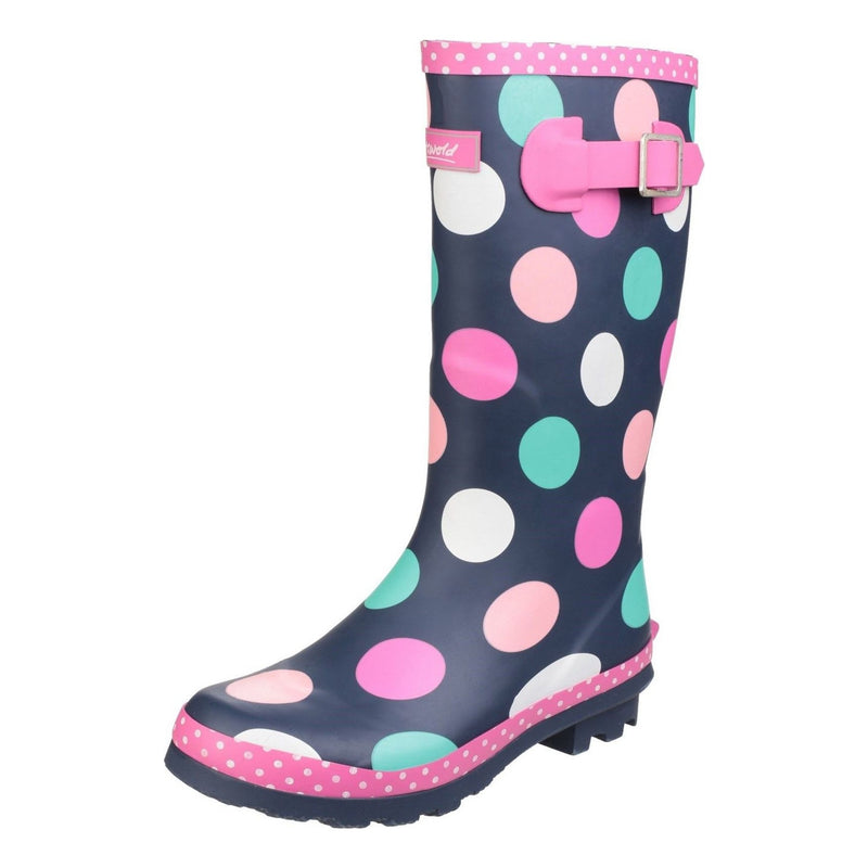Kids Cotswold Dotty Navy Waterproof Wellingtons - Navy