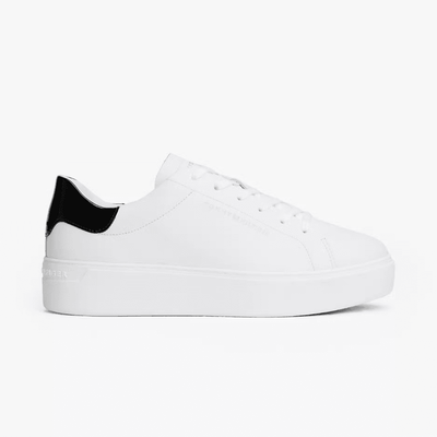 Womens Tommy Hilfiger Leather Contrast Heel Platform Trainers - White
