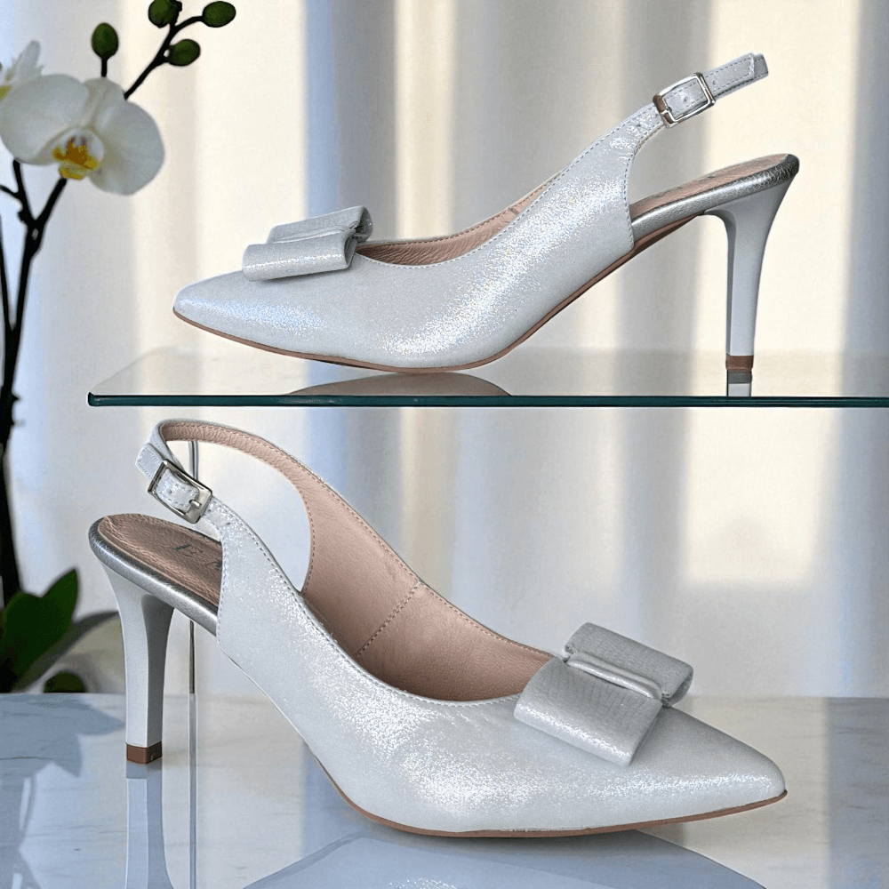 Womens Emis SJ8063 White Silver Slingback Heels