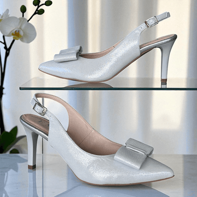 Womens Emis SJ8063 White Silver Slingback Heels - White Silver