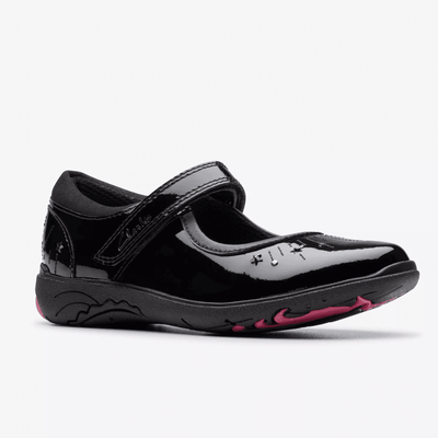 Junior Girls Clarks Relda Wish Black Patent School Shoes - Black Patent
