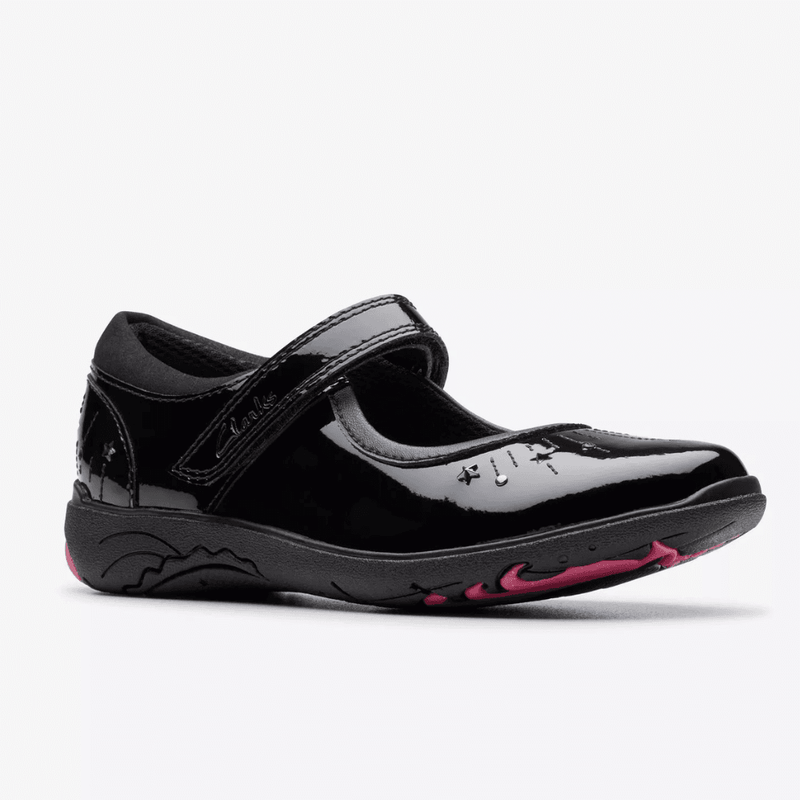 Junior Girls Clarks Relda Wish Black Patent School Shoes - Black Patent