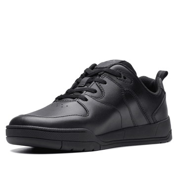 Clarks Boys Kick Step Black Leather School Shoes - Black Leather