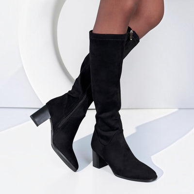 Womens Susst Layla Stretch Long Boots - Black Microfibre
