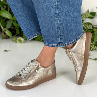 Womens Caprice 23706 Gold Leather Side Zip Trainers - Gold