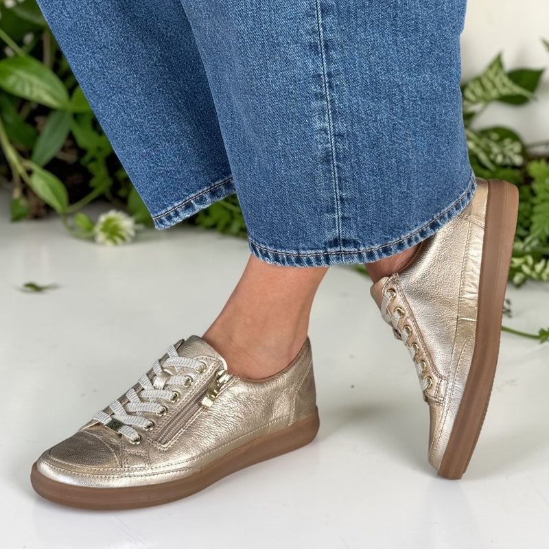 Womens Caprice 23706 Gold Leather Side Zip Trainers - Gold