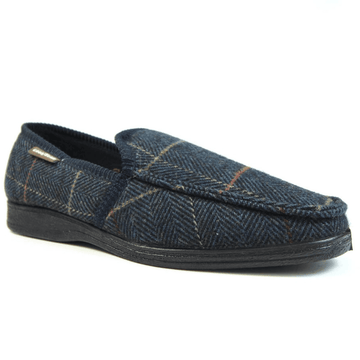 Lazy Dogz Mens Eisenhower Tweed Slippers - Navy